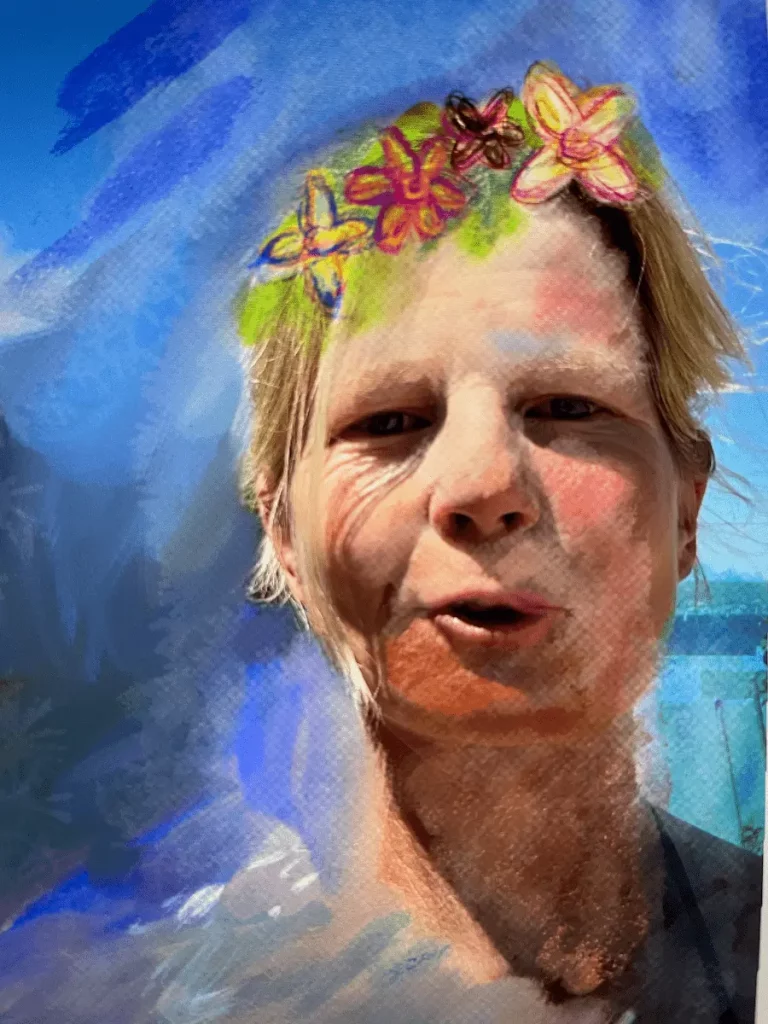 künstlerisches Portrait von der Atelierinhaberin. Eine Fotografie, die wie eine Malerei wirkt.